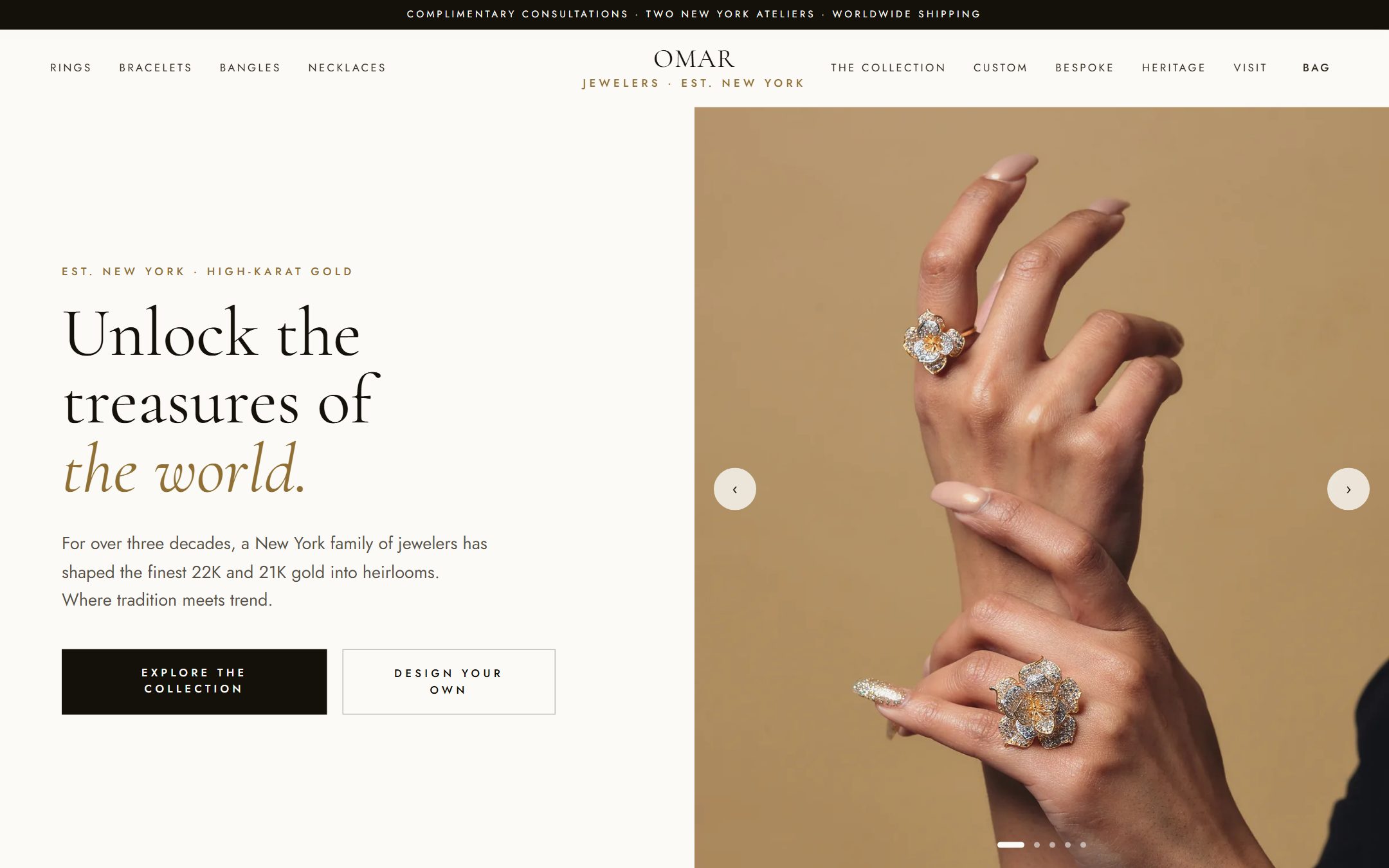 The Omar Jewelers storefront homepage